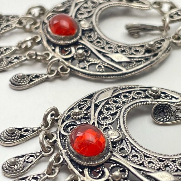 Sterling Silver Dangle Earrings with Amber Cabochon - Picture 7 of 11